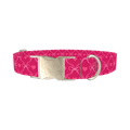 Pink Ribbon Heart Dog Collar - metal silver