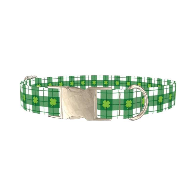 St. Patrick's Plaid Dog Collar - metal silver