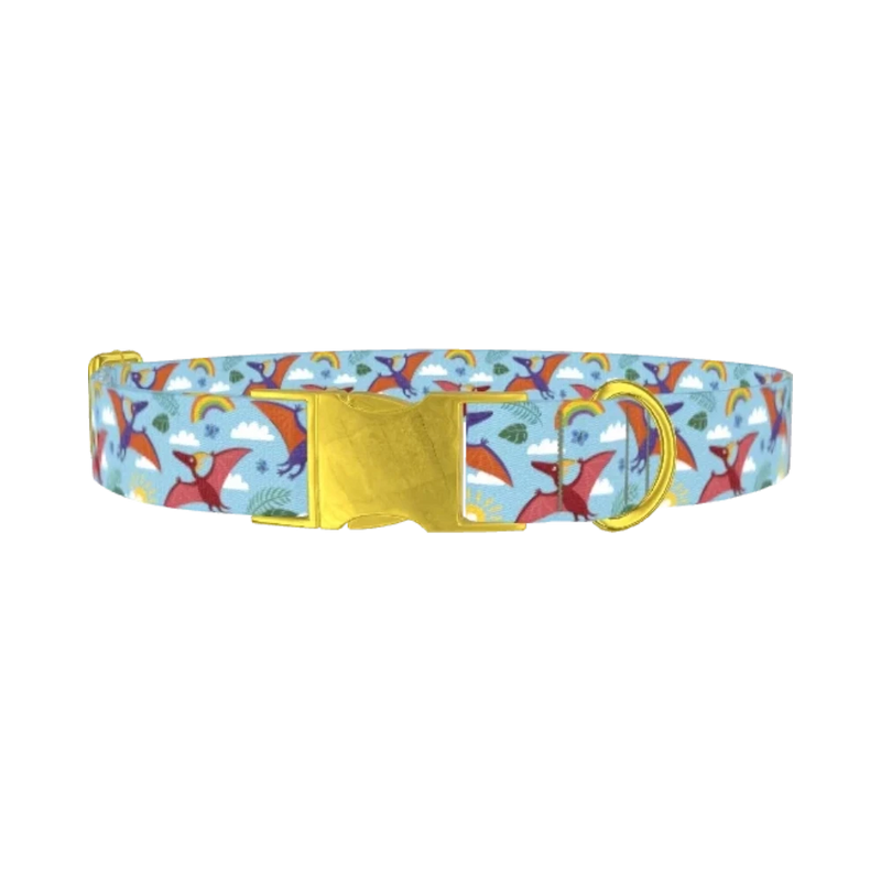 Dinosaur Adventure Dog Collar - metal gold
