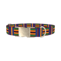Azure Brown Green Stripe Dog Collar - metal silver