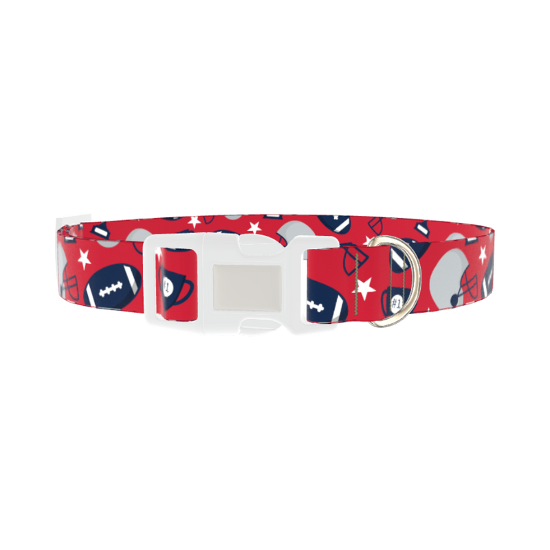 Red Football Trophy Dog Collar - plastic silver