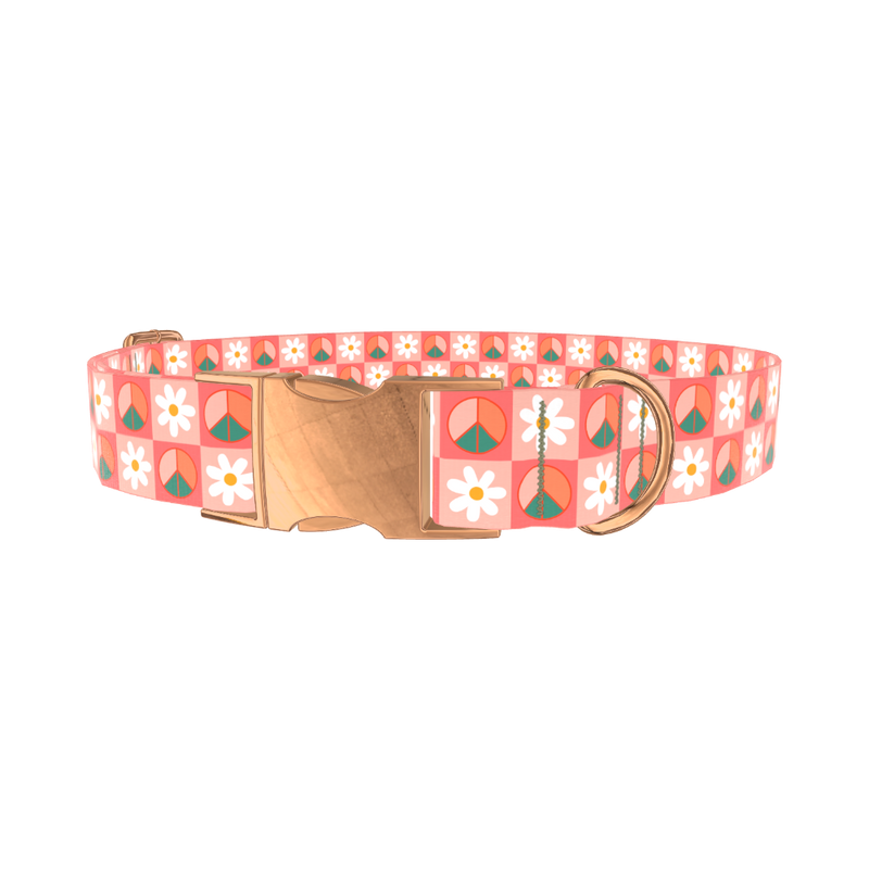 Peace Floral Dog Collar - metal silver