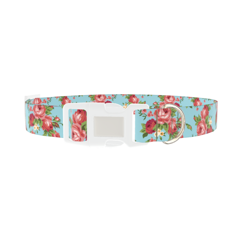 Vintage Rose Bouquet Dog Collar - plastic silver