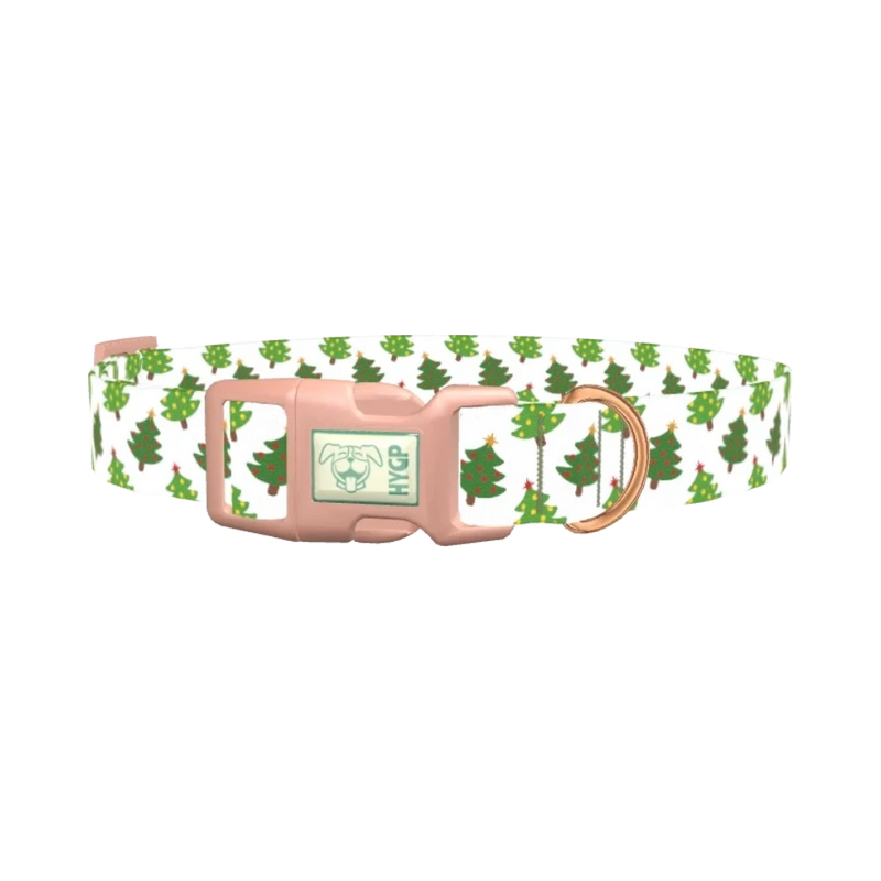 Festive Tree Pattern Dog Collar - plastic rose gold