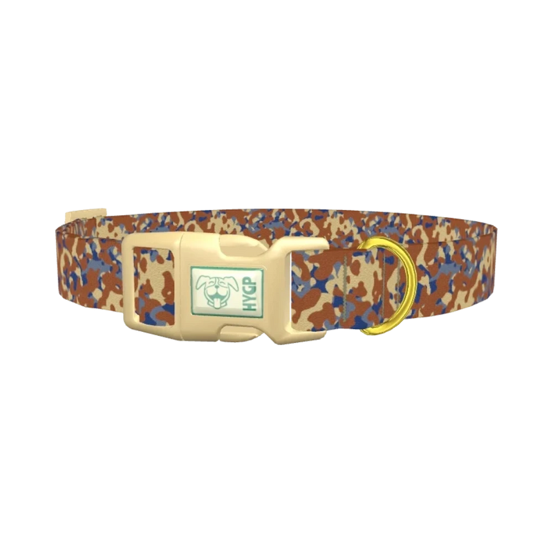 Brown Blue Camo Dog Collar - plastic gold