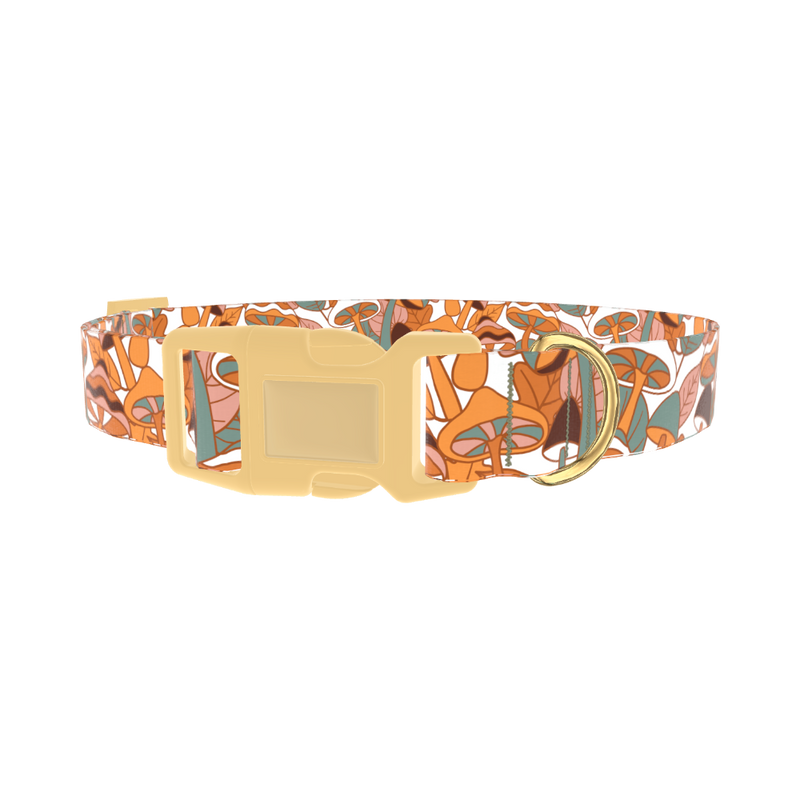 Forest Mushroom Dog Collar - plastic gold