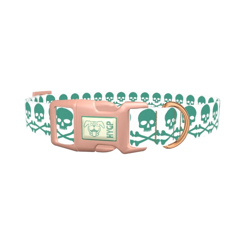 Skull and Crossbones Dog Collar - plastic rose gold