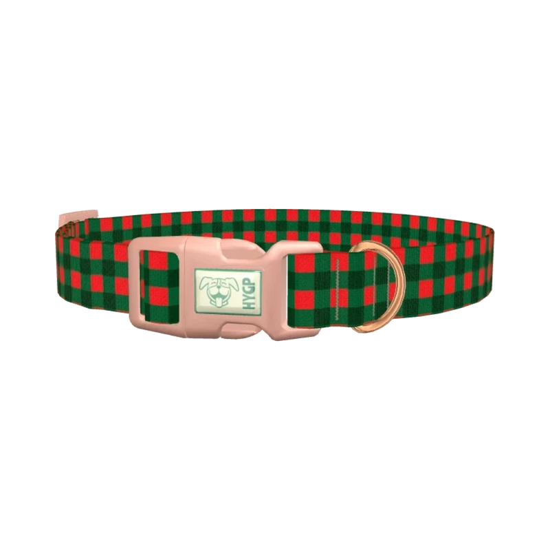Plaid Green Dog Collar - plastic rose gold