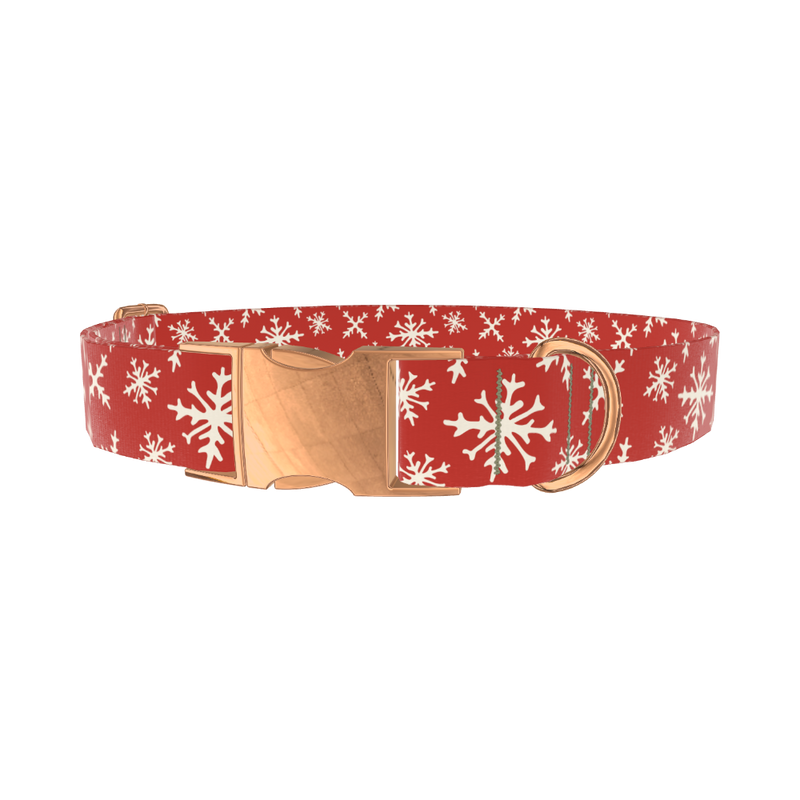 Red Snowflake Dog Collar - metal rose gold