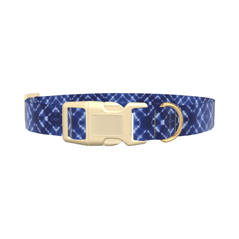 Indigo Tie-Dye Dog Collar - plastic silver