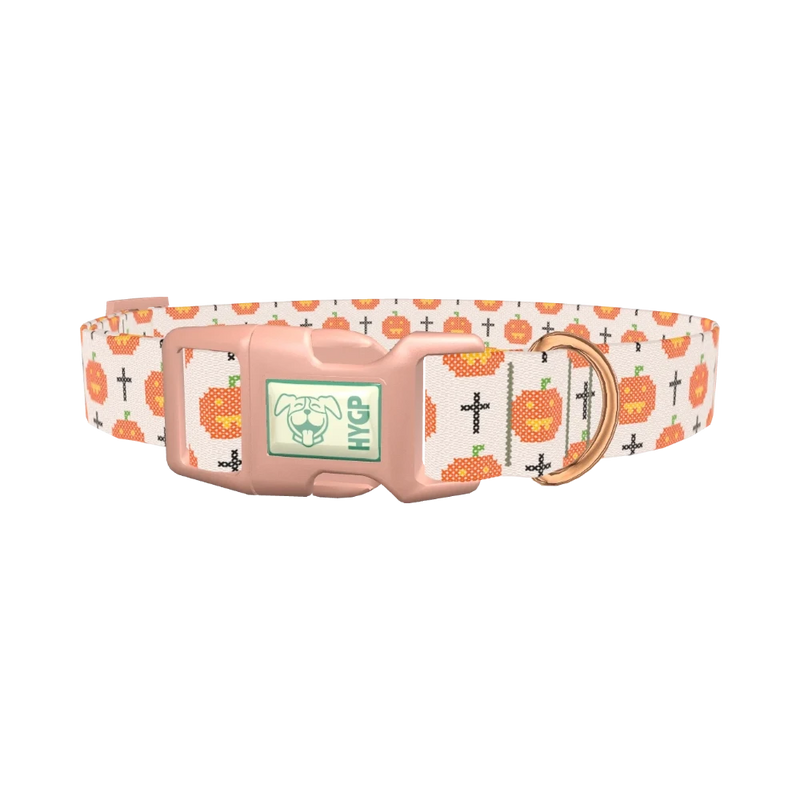 Halloween Cross-Stitch Dog Collar - plastic rose gold