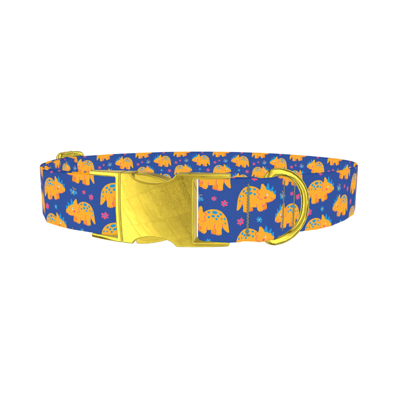 Dinosaur Print Dog Collar - metal gold