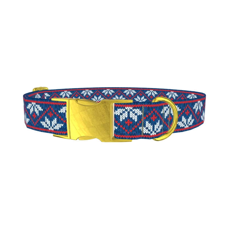 Christmas Knitted Stars Dog Collar - metal gold