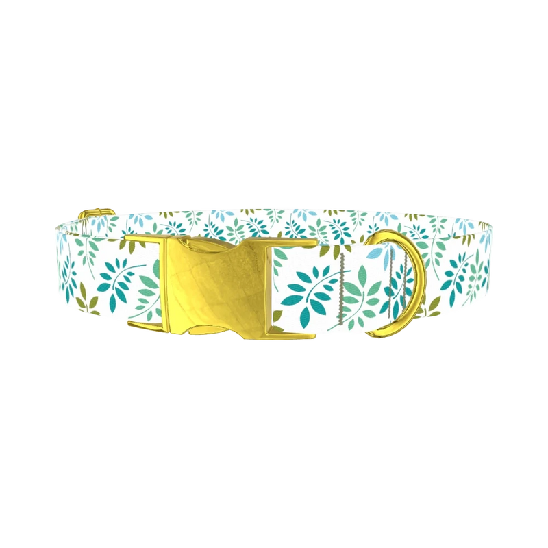 Leaf Pattern Dog Collar - metal gold