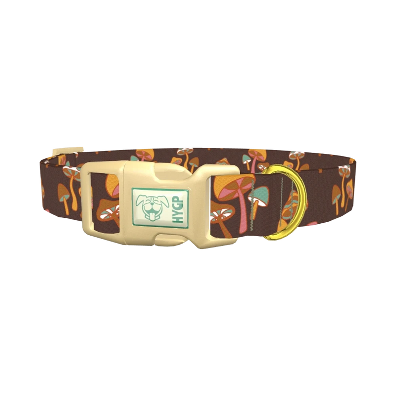 Brown Geometric Mushroom Dog Collar - plastic gold
