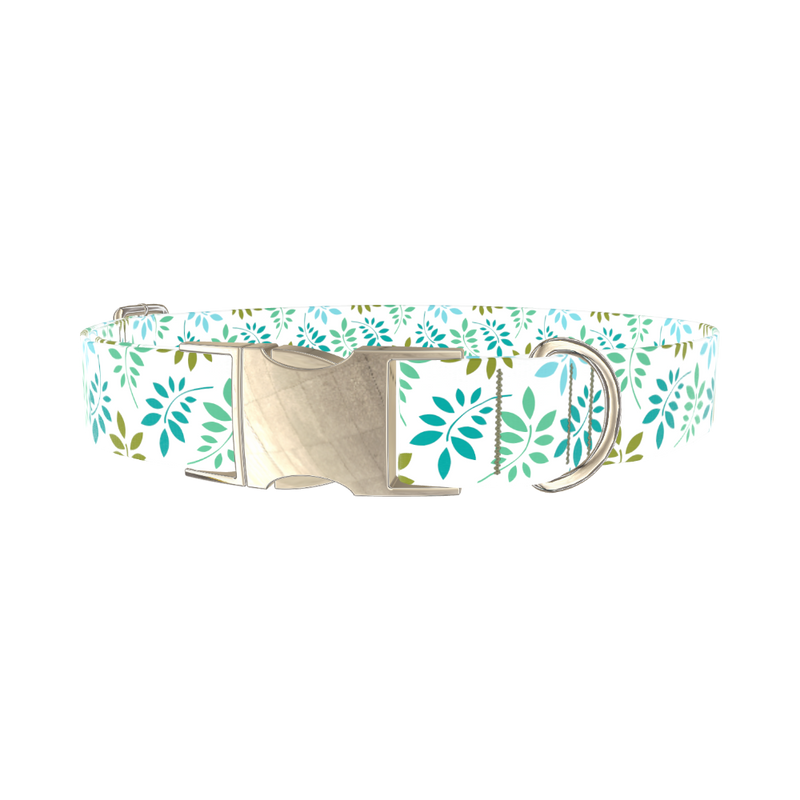 Leaf Pattern Dog Collar - metal silver