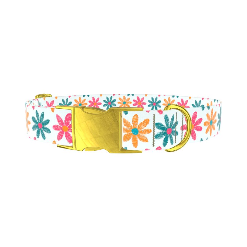 Floral Sketch Dog Collar - metal rose gold