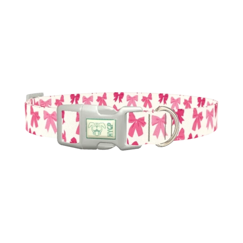 Pink Bow Dog Collar - plastic silver