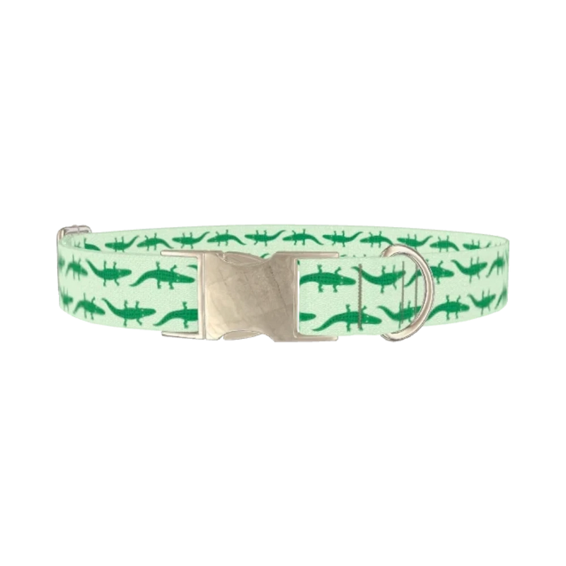 Crocodile Pattern Dog Collar - metal silver