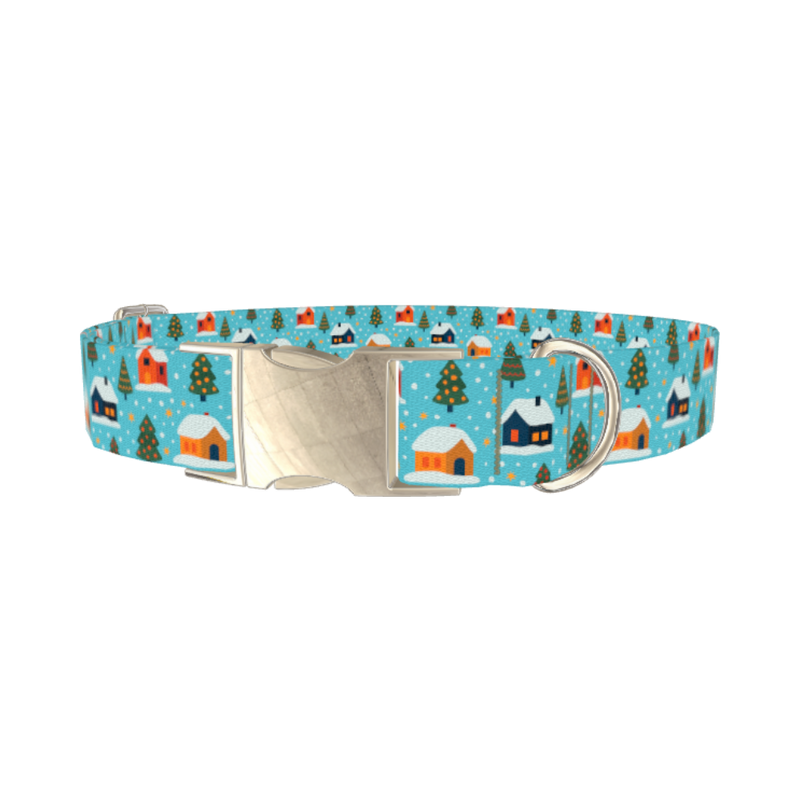 Christmas Village Dog Collar - metal silver