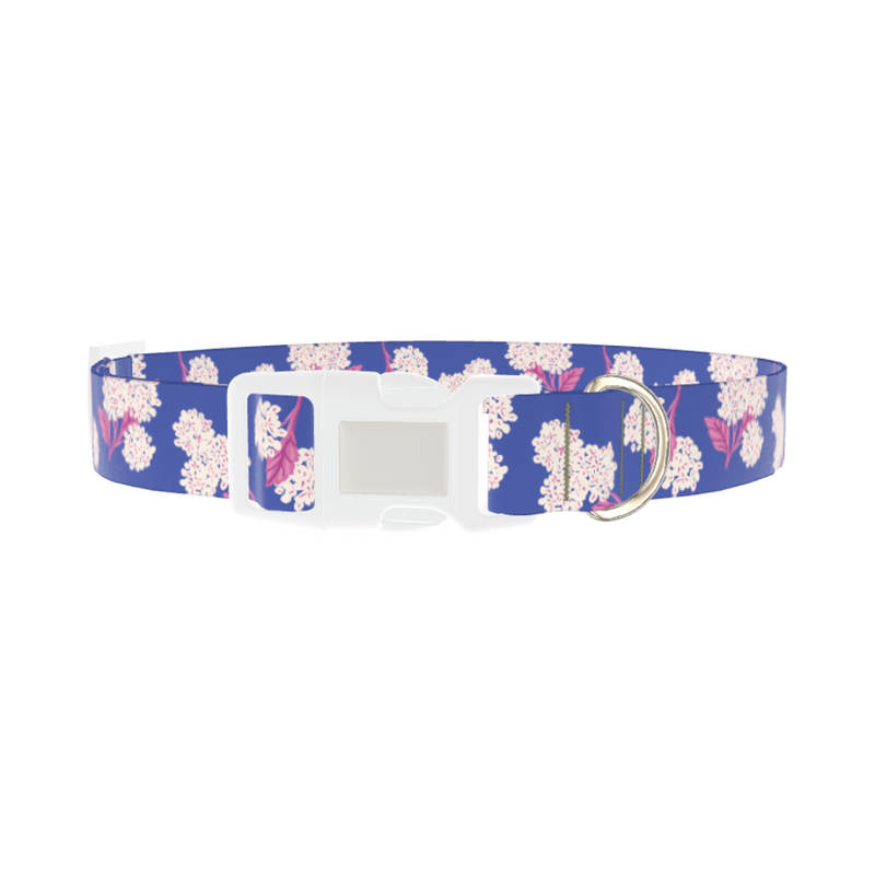 Blue Hydrangea Pattern Dog Collar - plastic silver