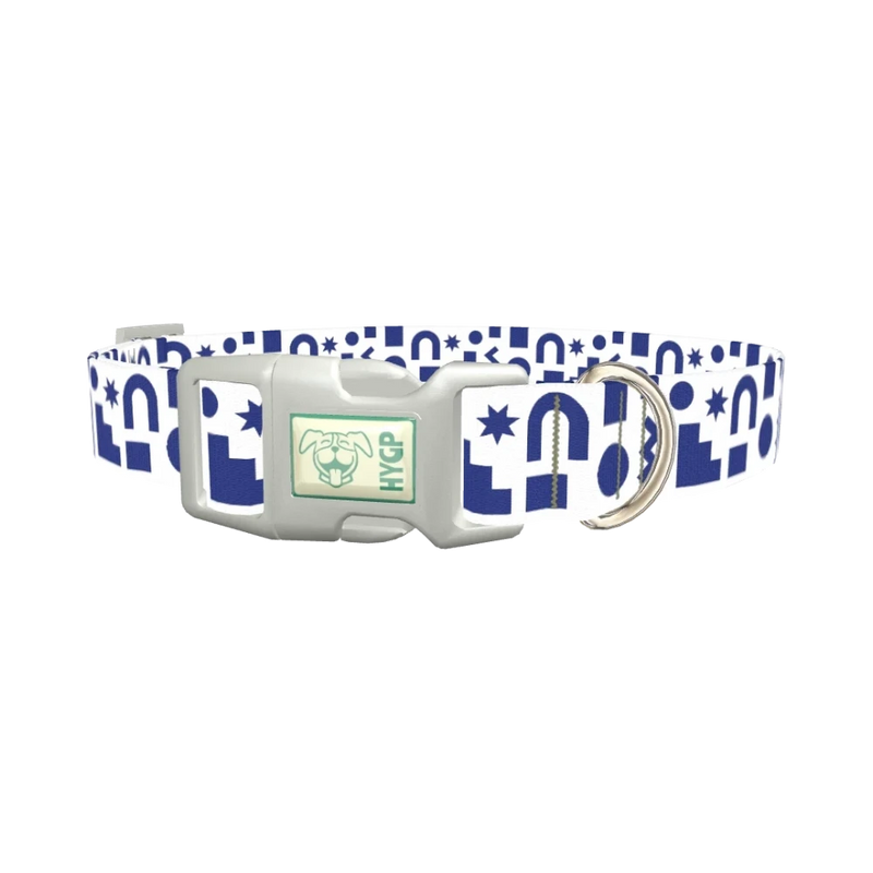 Navy Geometric Shapes Dog Collar - plastic silver