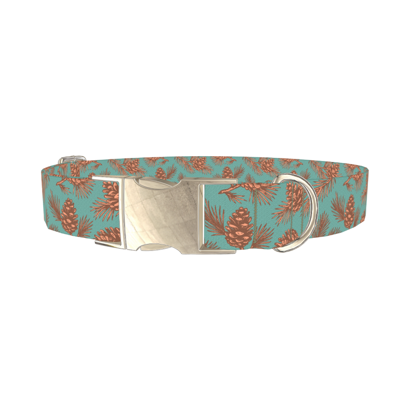 Christmas Pinecone Dog Collar - metal silver