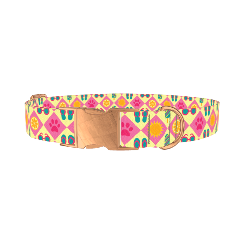 Beach Fun Dog Collar - metal rose gold