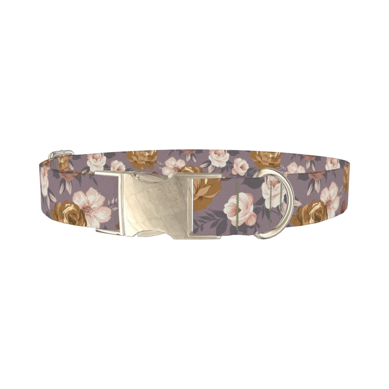 Vintage Rose Pattern Dog Collar - metal silver