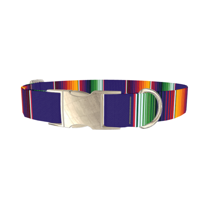 Colorful Stripes Dog Collar - metal silver