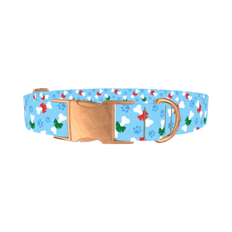 Christmas Bone Dog Collar - metal rose gold