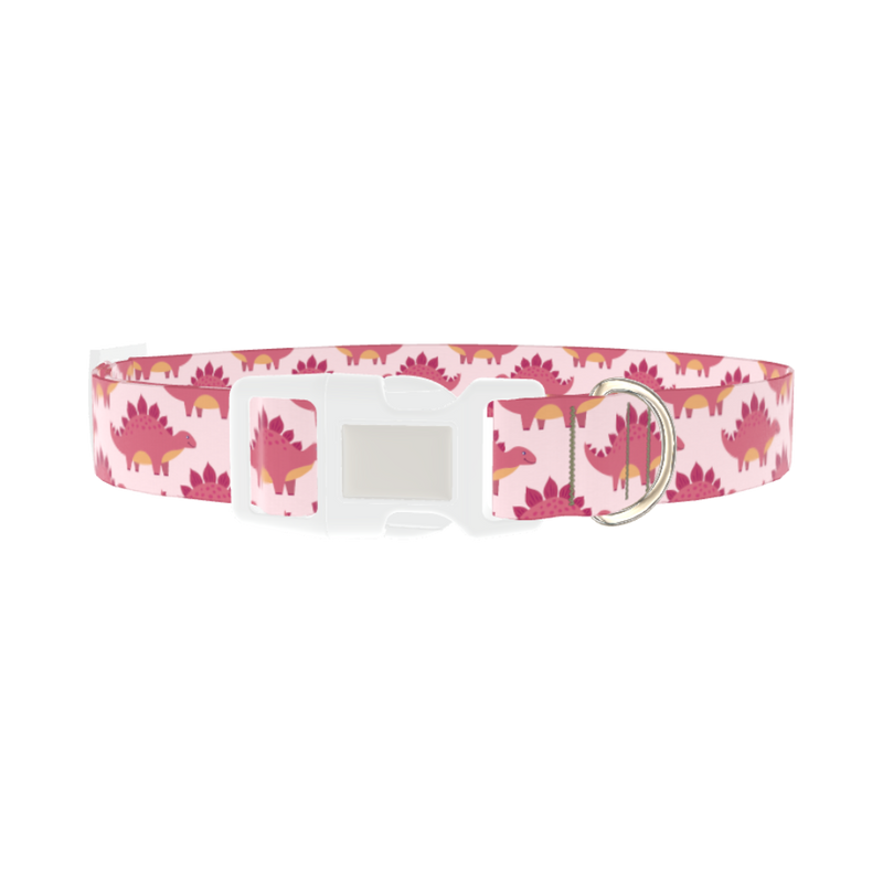 Pink Dinosaur Dog Collar - plastic silver