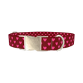 Cherry Pink Heart Dog Collar - metal silver