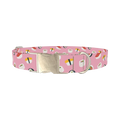 Pink Sushi Pattern Dog Collar - metal silver