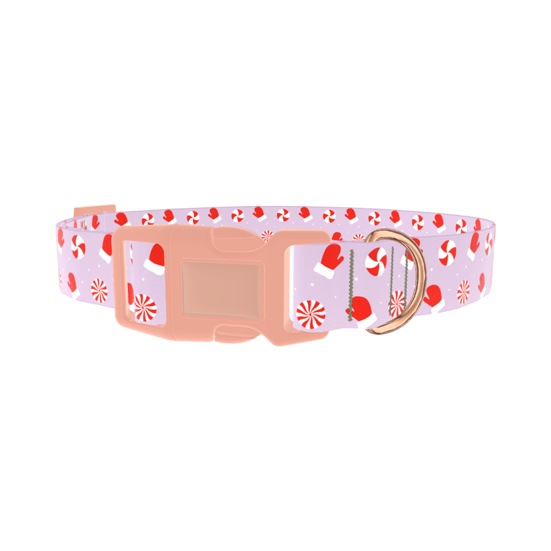 Christmas Mittens Dog Collar - plastic rose gold