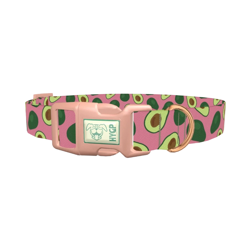 Pink Avocado Print Dog Collar - plastic rose gold