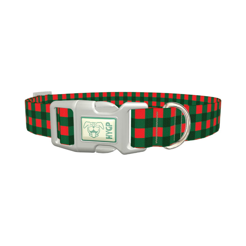 Plaid Green Dog Collar - plastic silver