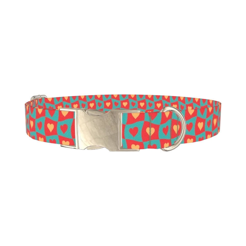 Groovy Hearts Dog Collar - metal silver