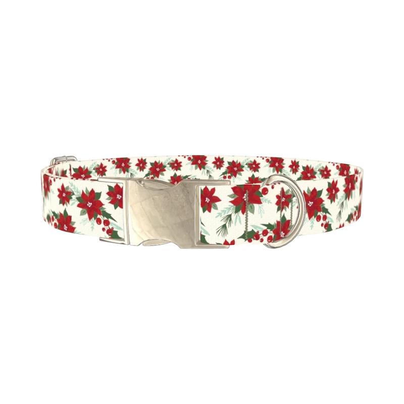 Festive Poinsettia Dog Collar - metal silver