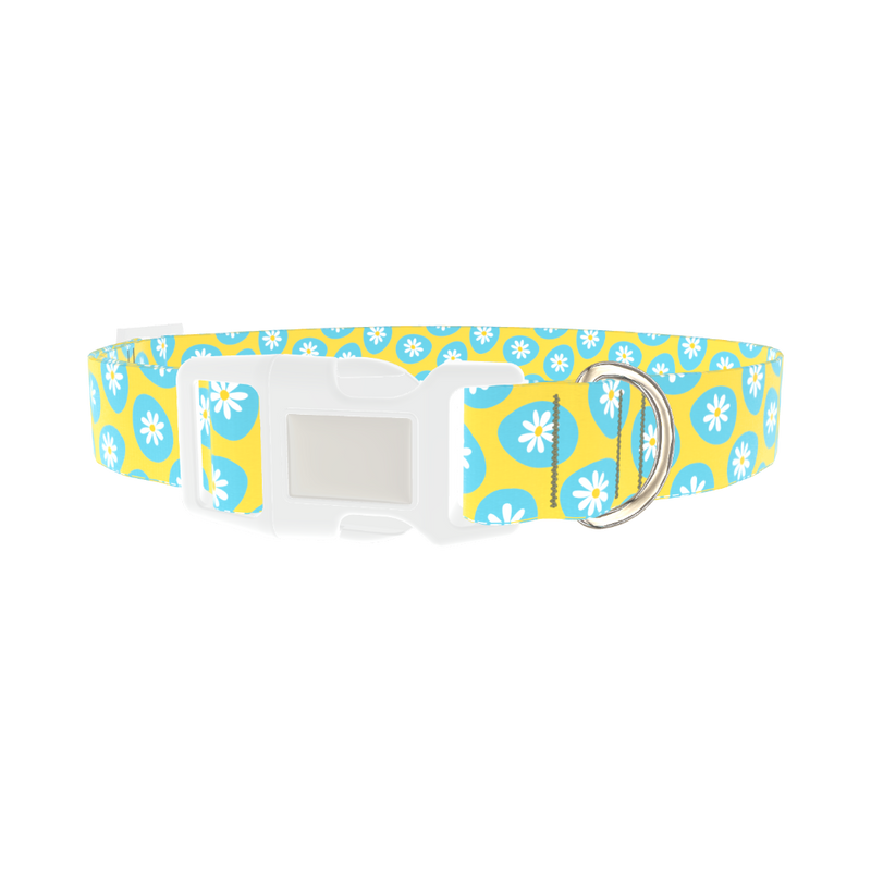 Blue Daisy Easter Egg Dog Collar - plastic silver