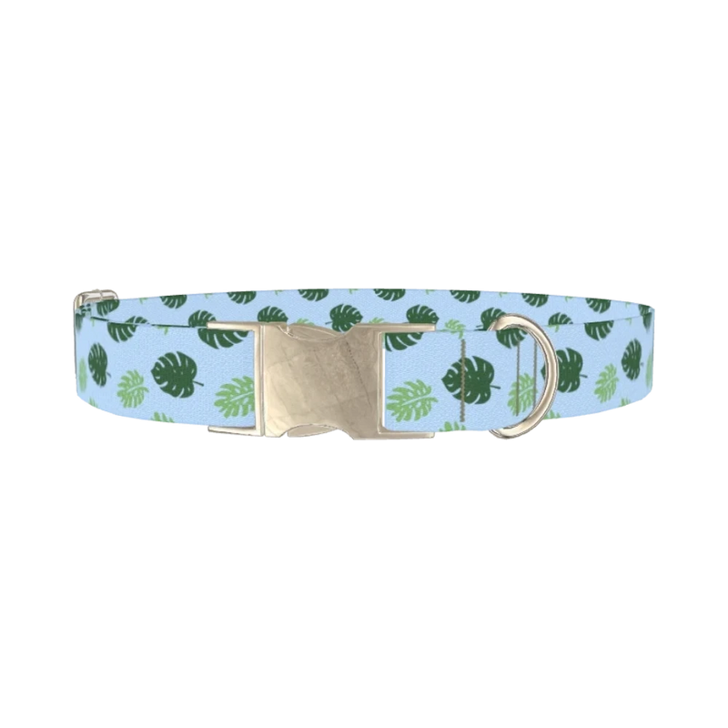Tropical Hibiscus Dog Collar - metal silver