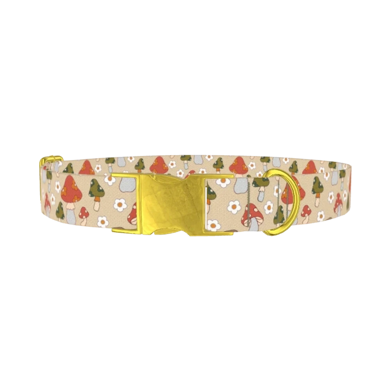 Mushroom and Daisy Dog Collar - metal gold
