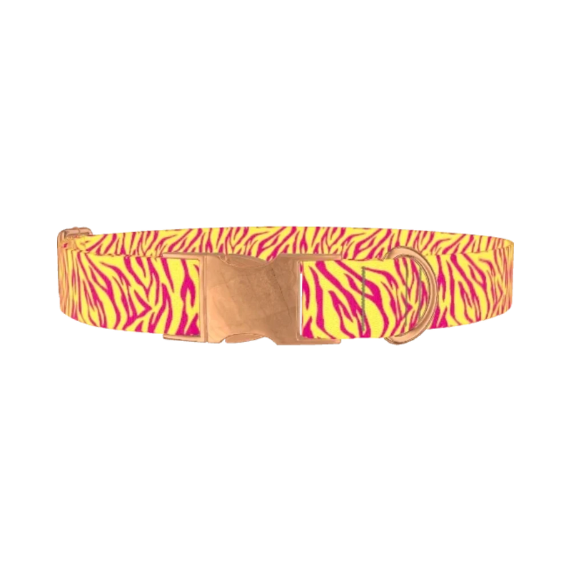 Yellow Zebra Pattern Dog Collar - metal rose gold