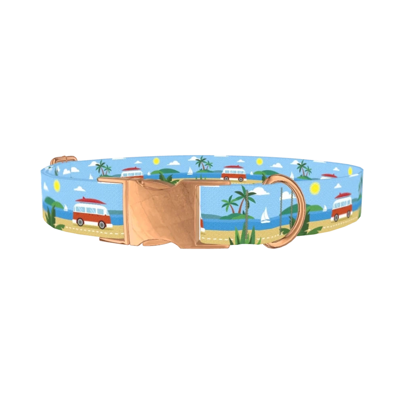 Beach Vacation Dog Collar - metal rose gold