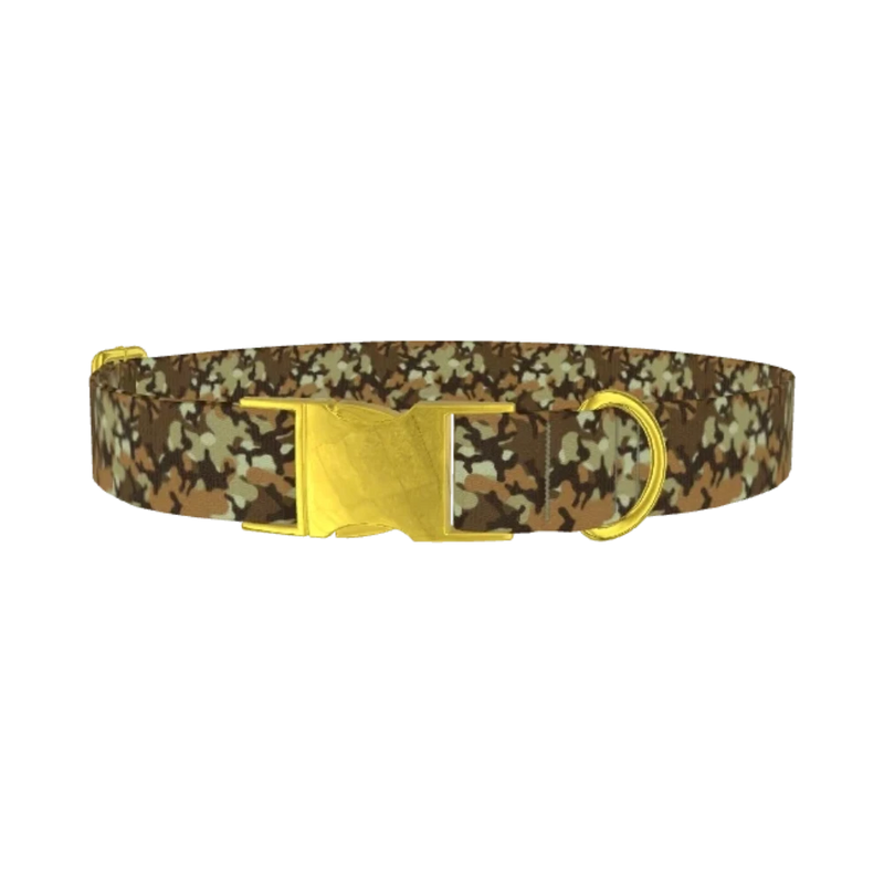 Brown Camouflage Dog Collar - metal gold