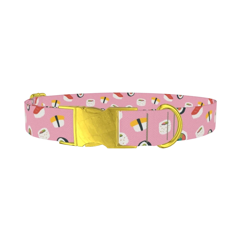 Pink Sushi Pattern Dog Collar - metal gold