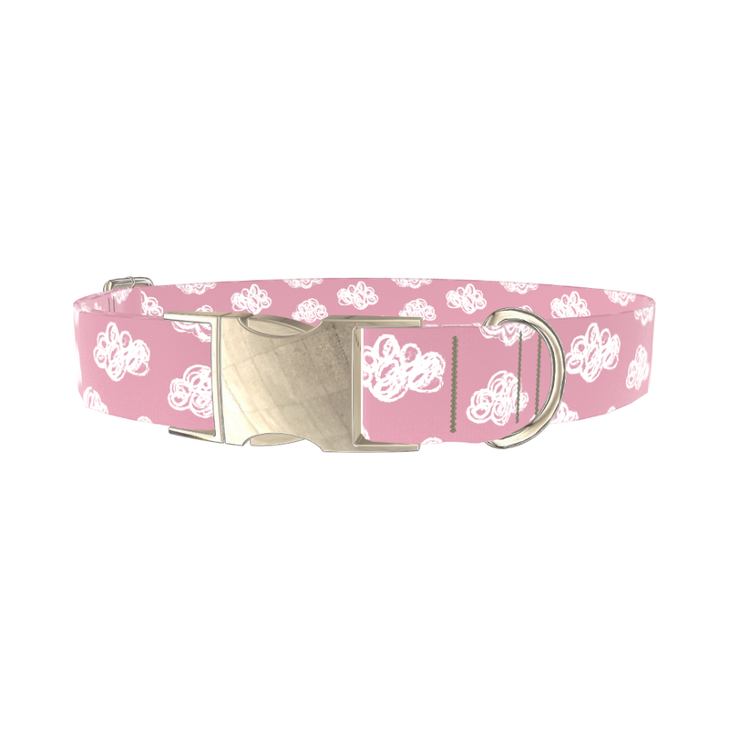 Pink Cloud Sketch Dog Collar - metal silver