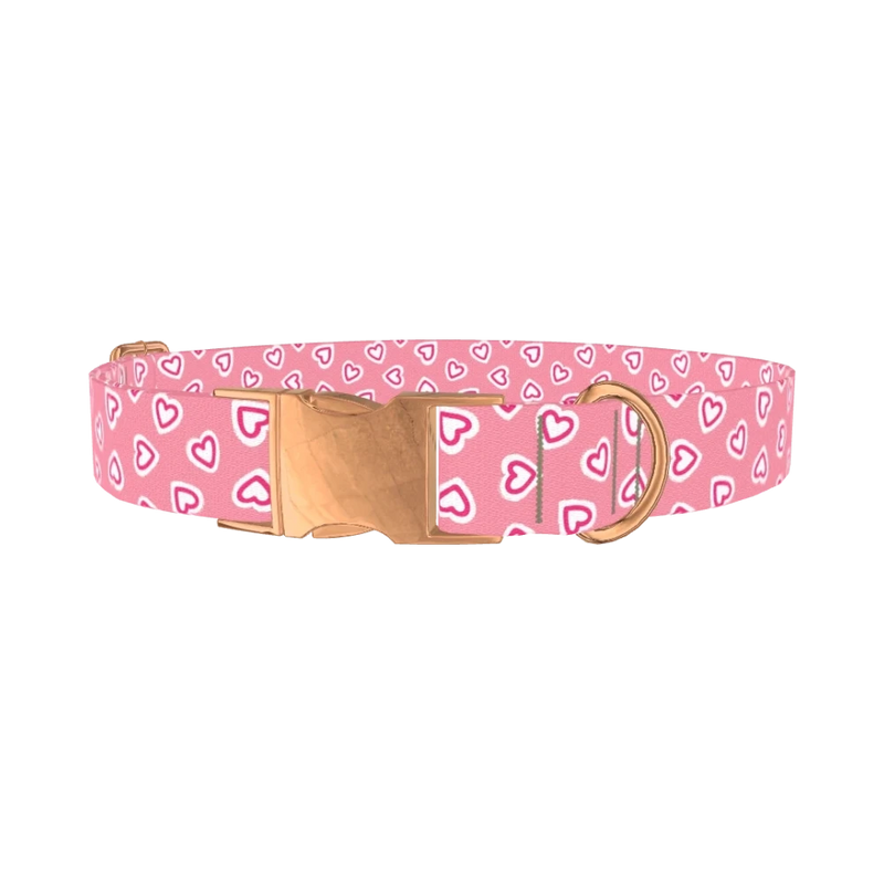 Pink Graphic Heart Dog Collar - metal rose gold