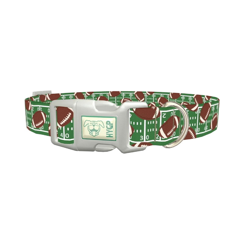 Green Football Field Dog Collar - plastic silver