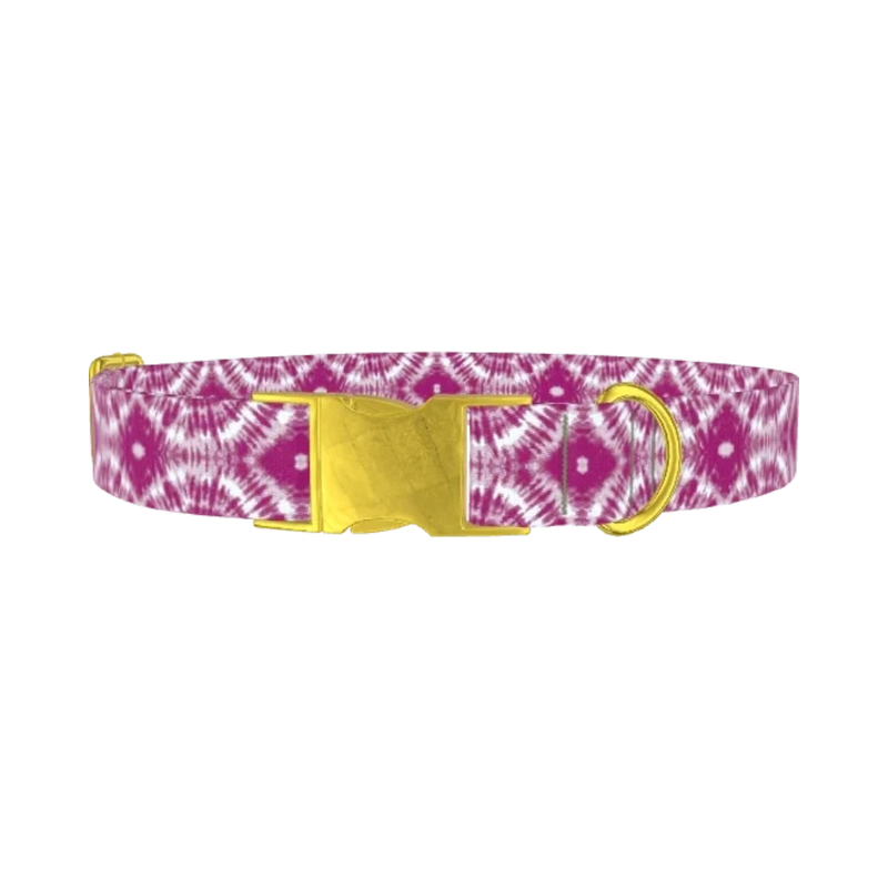 Pink Spiral Tie-Dye Dog Collar - metal gold